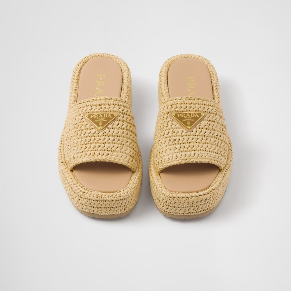 Prada Women's Tan Woven Slides